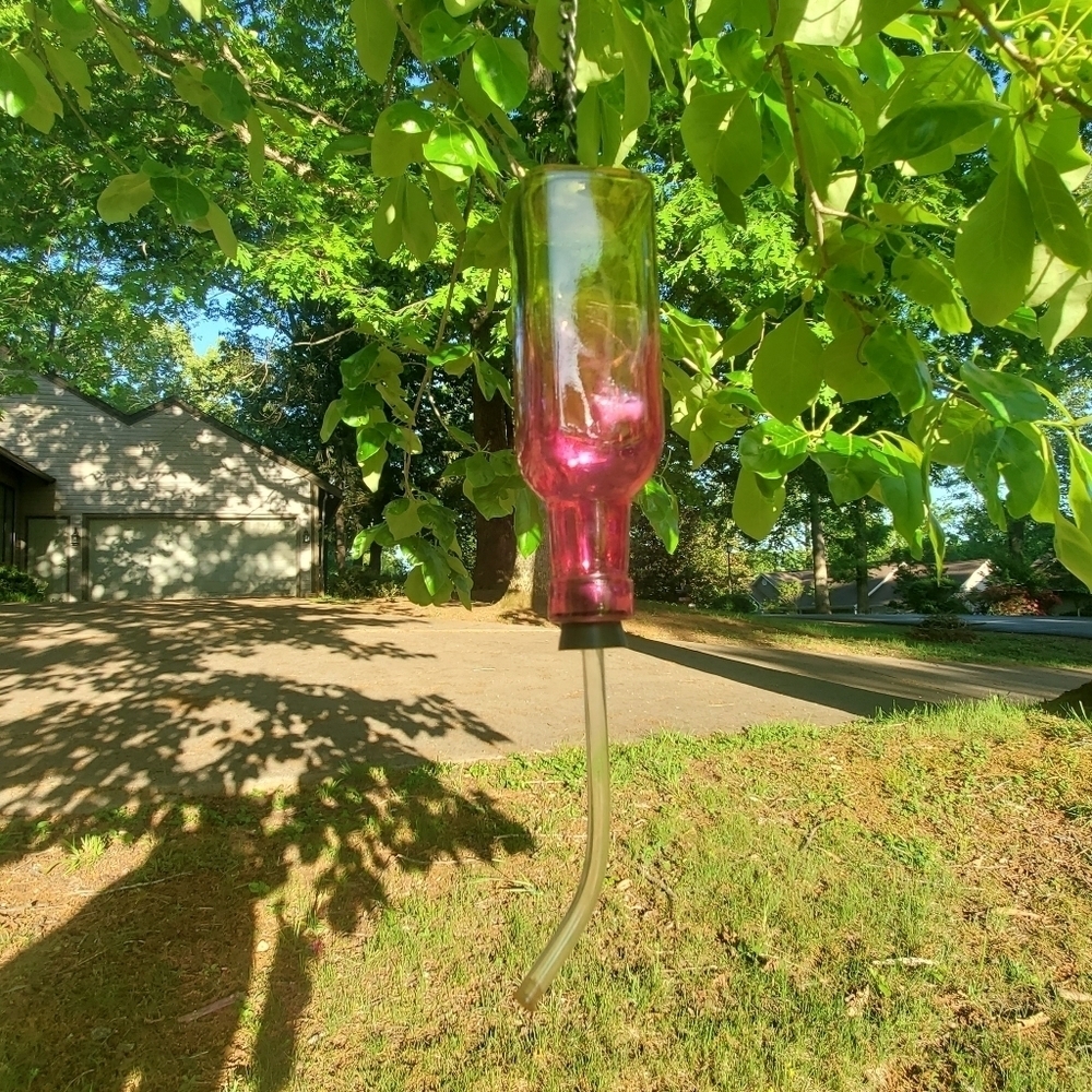 HUMMING BIRD FEEDER Glass Pink and Yellow New with Tags